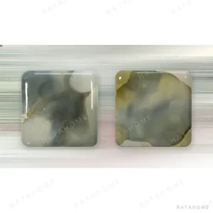 Glazed Ink Tile Set of 2 in olive — in a room setting