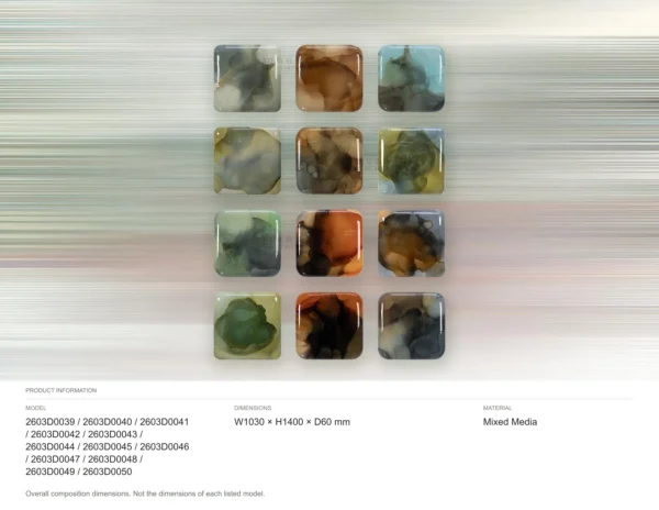 Glazed Ink Tile Grid Set of 12, 103 x 140 cm Overall in multicolour — dimensions