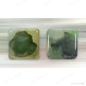 Glazed Ink Tile Set of 2 in Green and Grey, 30 x 30 cm Each — in a room setting