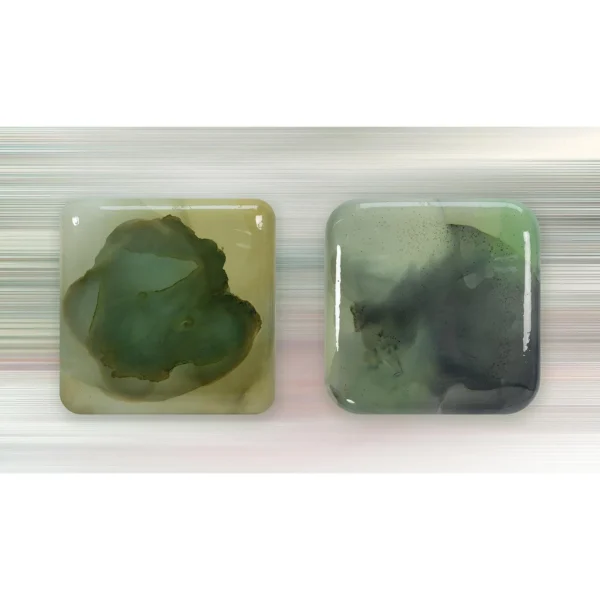 Glazed Ink Tile Set of 2 in Green and Grey, 30 x 30 cm Each — in a room setting