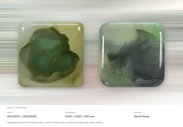 Glazed Ink Tile Set of 2 in Green and Grey, 30 x 30 cm Each — dimensions