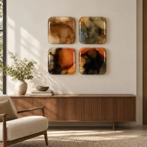 Glazed Ink Tile Set of 4 in rust — front view