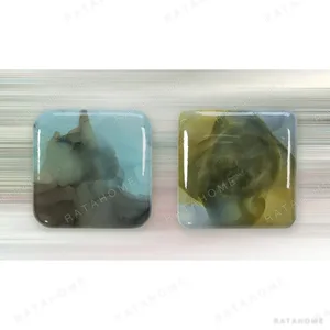 Glazed Ink Tile Set of 2 in Teal and Olive, 30 x 30 cm Each — in a room setting