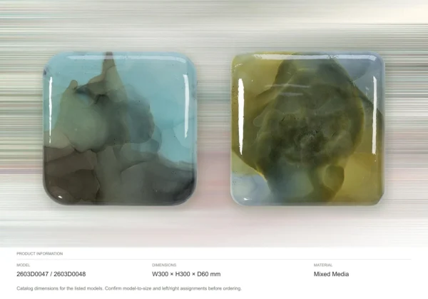 Glazed Ink Tile Set of 2 in Teal and Olive, 30 x 30 cm Each — dimensions