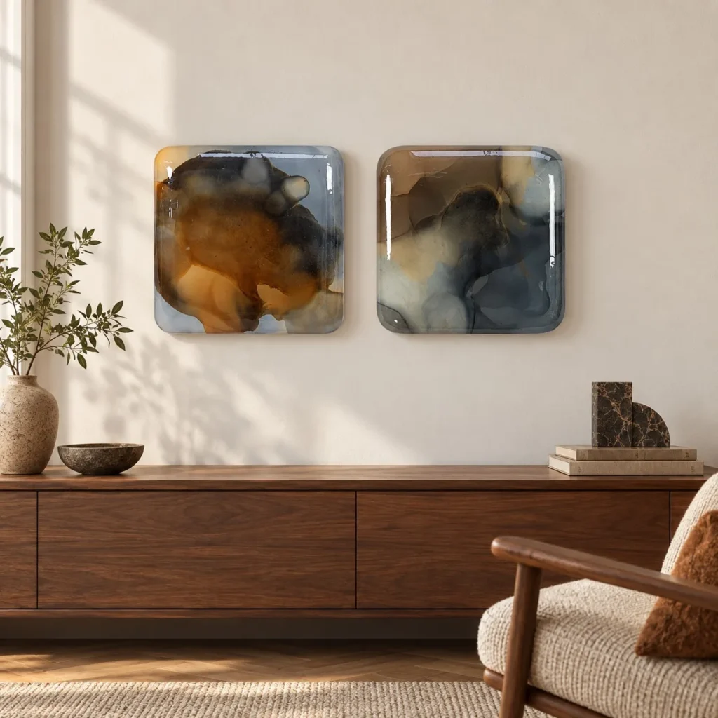 Glazed Ink Tile Set of 2 in rust — front view