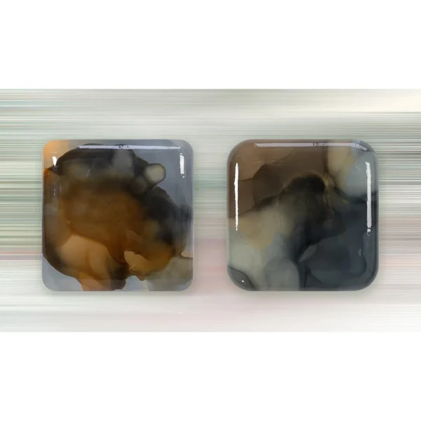 Glazed Ink Tile Set of 2 in rust — in a room setting