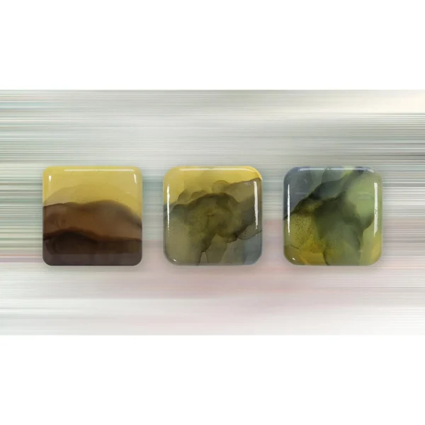 Glazed Ink Tile Set of 3 in mustard — in a room setting