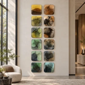 Glazed Ink Tile Column Set of 12, 70 x 210 cm Overall in mustard — front view