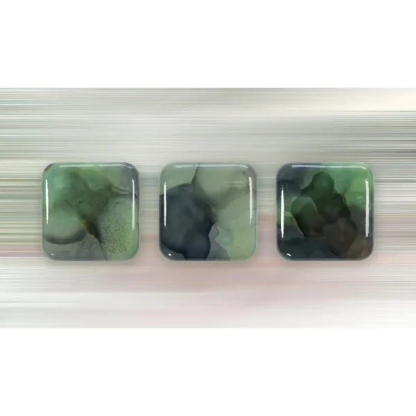 Glazed Ink Tile Set of 3 in Green and Slate, 30 x 30 cm Each — in a room setting