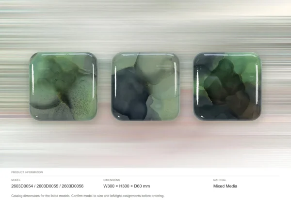 Glazed Ink Tile Set of 3 in Green and Slate, 30 x 30 cm Each — dimensions