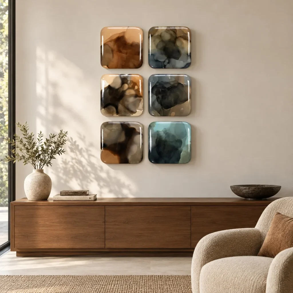 Glazed Ink Tile Grid Set of 6, 65 x 100 cm Overall in rust — front view