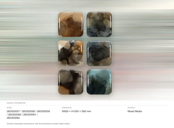 Glazed Ink Tile Grid Set of 6, 65 x 100 cm Overall in rust — dimensions