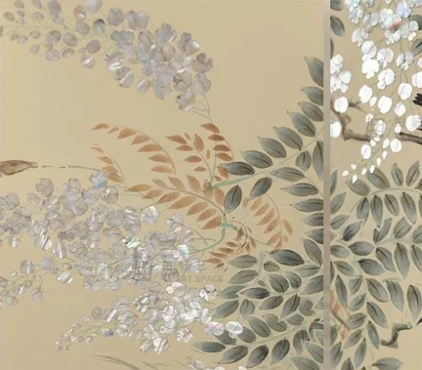 Wisteria Tree Triptych on Cream, 90 x 130 cm Each in oatmeal — detail
