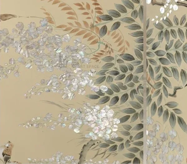 Wisteria Tree Triptych on Cream, 90 x 130 cm Each in oatmeal — detail