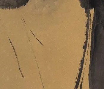 Black Ink Stroke Triptych on Gold, 135 x 80 cm Each in brushed brass — detail