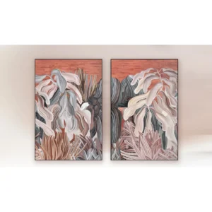 Coral Reef Painting Set of 2 in rose stone — in a room setting