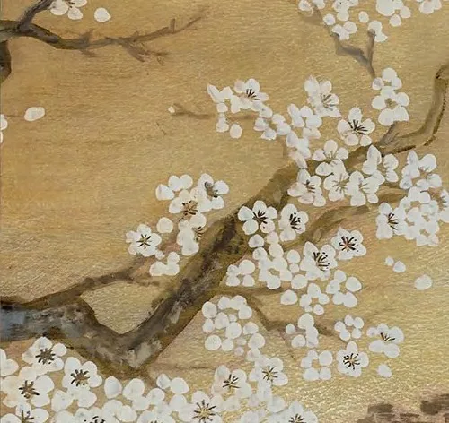 Plum Branch on Gold Set of 2 in Black Frames, 120 x 160 cm — detail