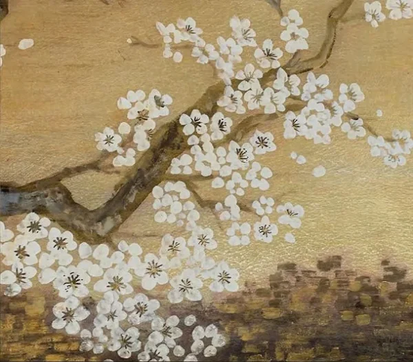 Plum Branch on Gold Set of 2 in Black Frames, 120 x 160 cm — detail