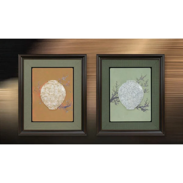 Mother of Pearl Moon Set of 2 in mustard — in a room setting