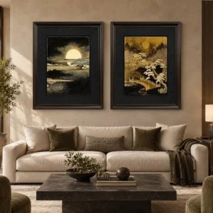 Mother of Pearl Night Landscape Set of 2 in black — front view