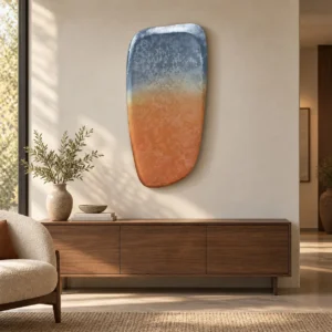 Carved Wood Pebble Panel in blue — front view