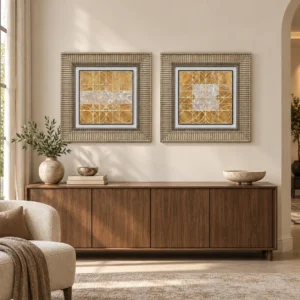 Gold Leaf Tile Set of 2 in brushed brass — front view