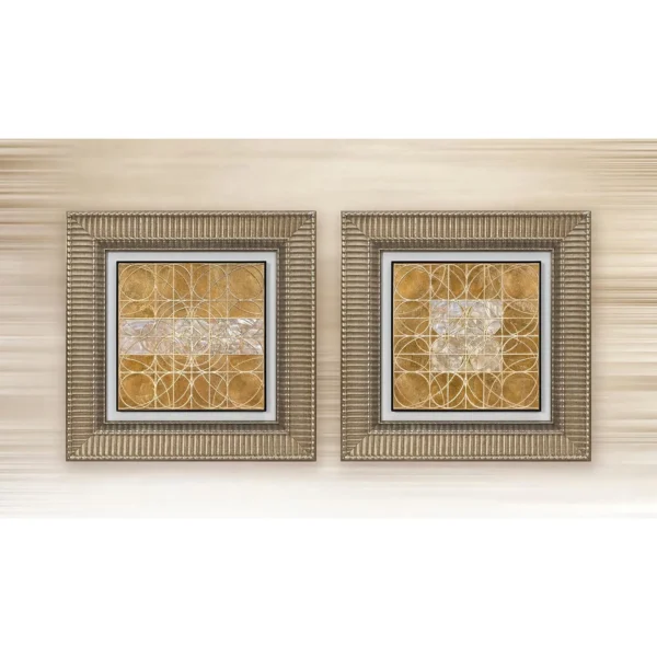 Gold Leaf Tile Set of 2 in brushed brass — in a room setting