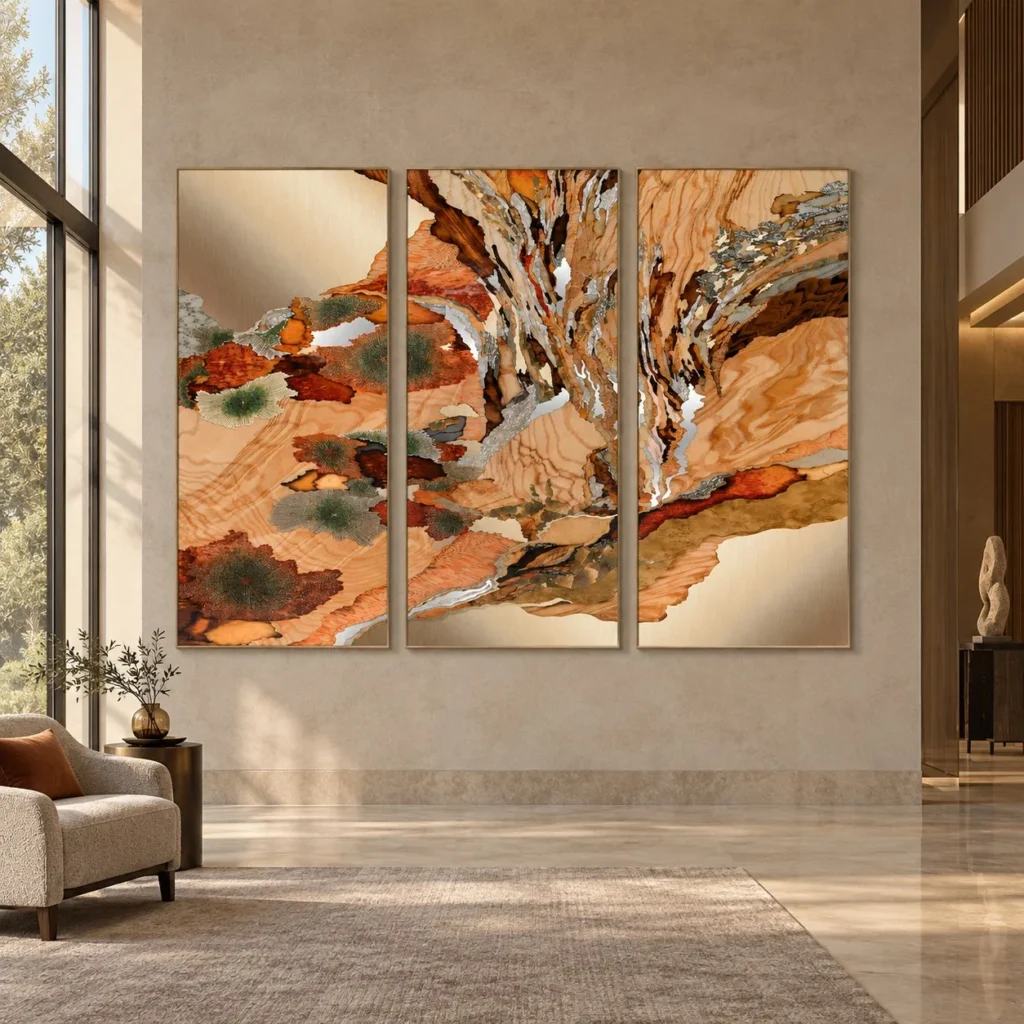 Marbled Canyon Triptych in rust — front view