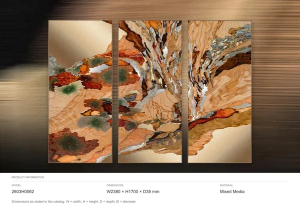 Marbled Canyon Triptych in rust — dimensions