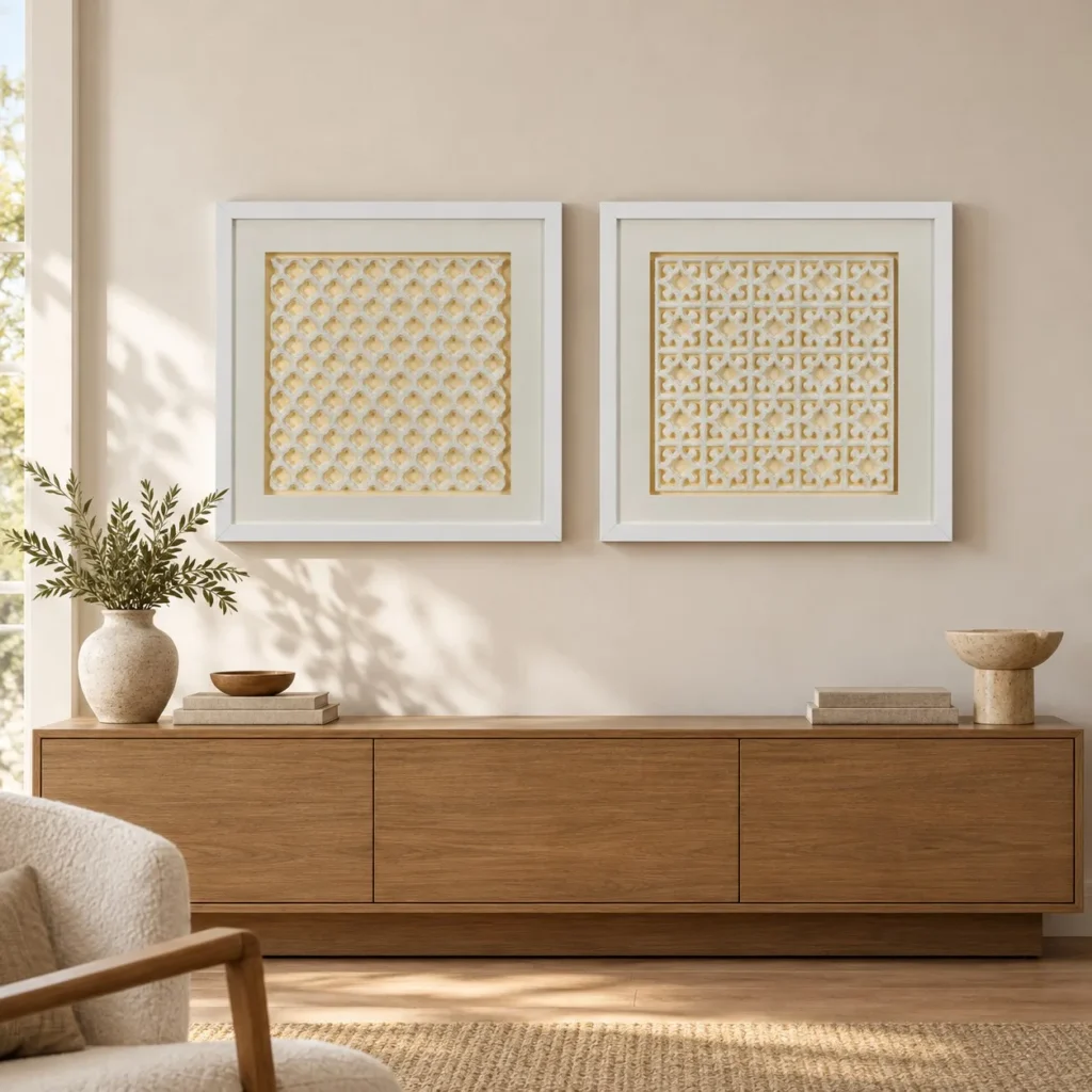 Cream Lattice Relief Set of 2 in oatmeal — front view