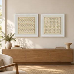 Cream Lattice Relief Set of 2 in oatmeal — front view
