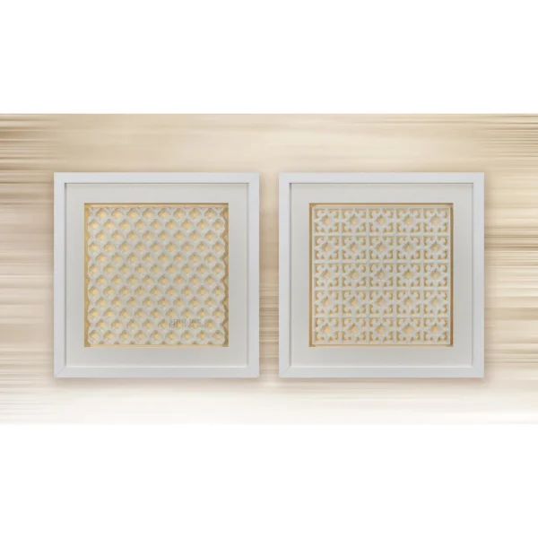 Cream Lattice Relief Set of 2 in oatmeal — in a room setting