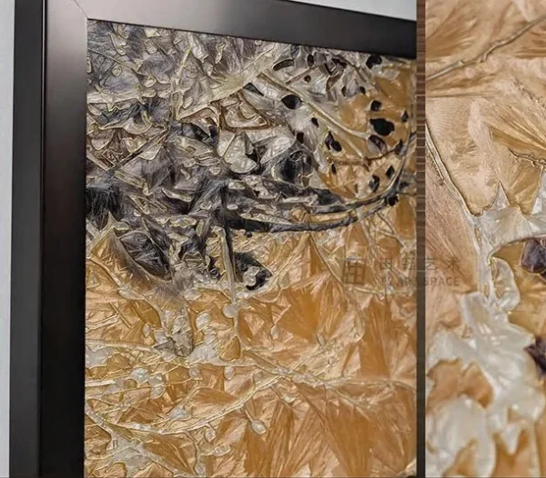 Gold Landscape Triptych on Brass Hooks, 60 x 90 cm Each in brushed brass — detail