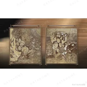 Crackle Gold Floral Set of 2 in brushed brass — in a room setting