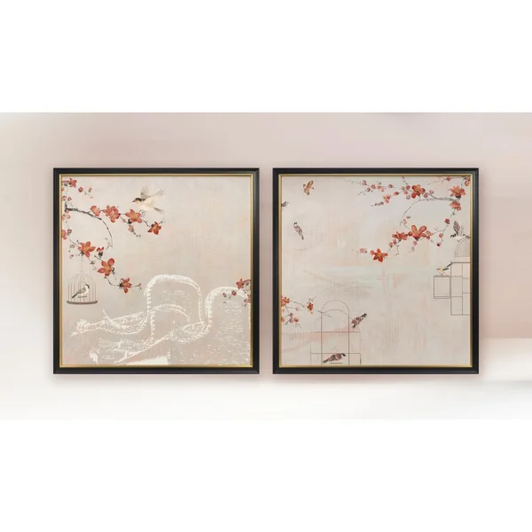 Bird and Blossom Set of 2 in oatmeal — in a room setting