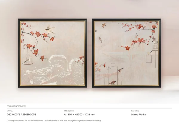 Bird and Blossom Set of 2 in oatmeal — dimensions