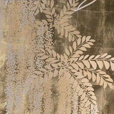 Willow and Swallow Gold Leaf Screen in brushed brass — detail