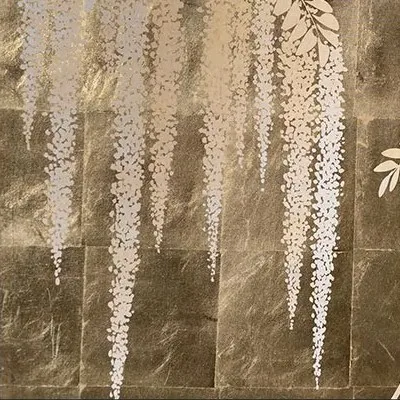 Willow and Swallow Gold Leaf Screen in brushed brass — detail