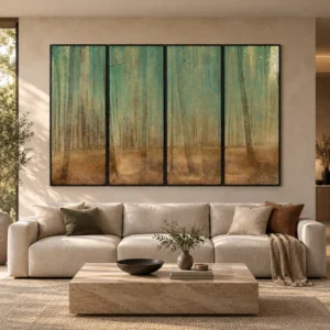 Misty Forest Panel Set of 4, 240 x 150 cm Overall in olive — front view