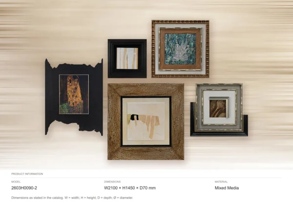 Collector's Gallery Wall Set of 6, 210 x 145 cm Overall in brushed brass — dimensions