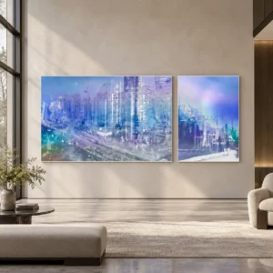 Blue City Lights Panel Set of 2, 285 x 130 cm Overall in blue — front view