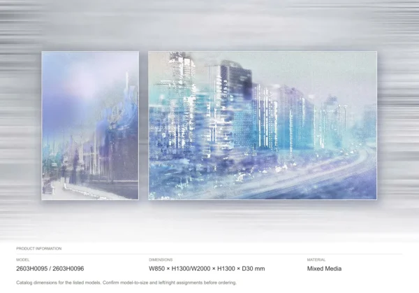 Blue City Lights Panel Set of 2, Wide Right, 285 x 130 cm in blue — dimensions