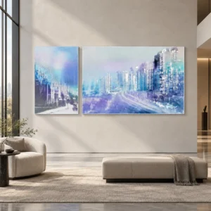 Blue City Lights Panel Set of 2, Second, 285 x 130 cm in blue — front view