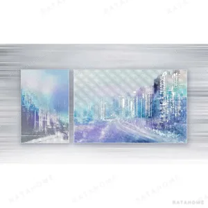 Blue City Lights Panel Set of 2, Second, 285 x 130 cm in blue — in a room setting