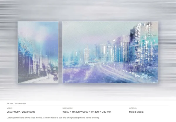 Blue City Lights Panel Set of 2, Second, 285 x 130 cm in blue — dimensions