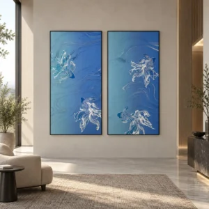 Tall Blue Goldfish Panel Set of 2, 90 x 180 cm Each in blue — front view