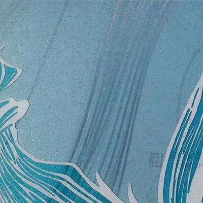 Tall Blue Goldfish Panel Set of 2, 90 x 180 cm Each in blue — detail