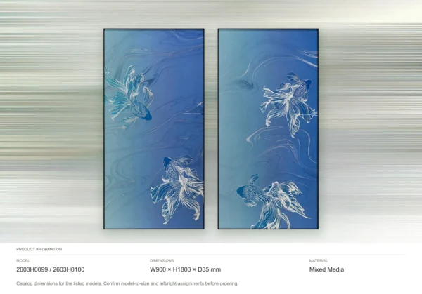 Tall Blue Goldfish Panel Set of 2, 90 x 180 cm Each in blue — dimensions