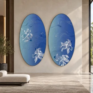 Oval Blue Goldfish Panel Set of 2, 120 x 230 cm Each in blue — front view