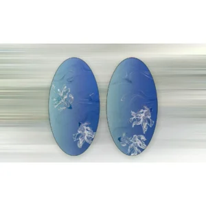 Oval Blue Goldfish Panel Set of 2, 120 x 230 cm Each in blue — in a room setting